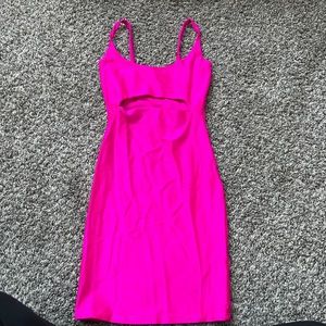 Neon pink bodycon dress with underboob cutout